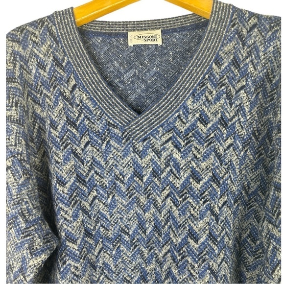 Vintage Missoni Sport Chevron V-Neck Sweater XL - Picture 2 of 9